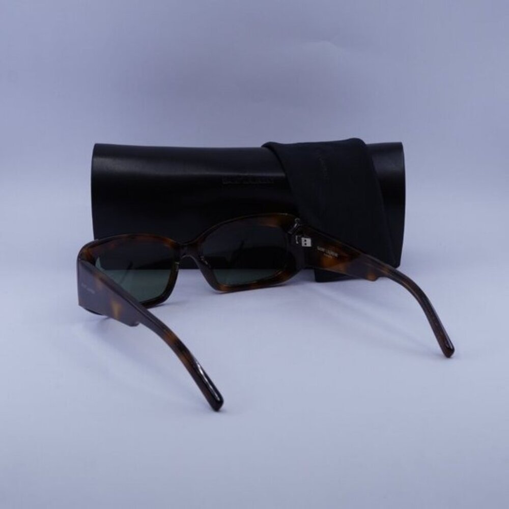 Saint Laurent SL418 002 Sunglasses Havana Rectangle Frame, Green Lenses - Picture 11 of 11